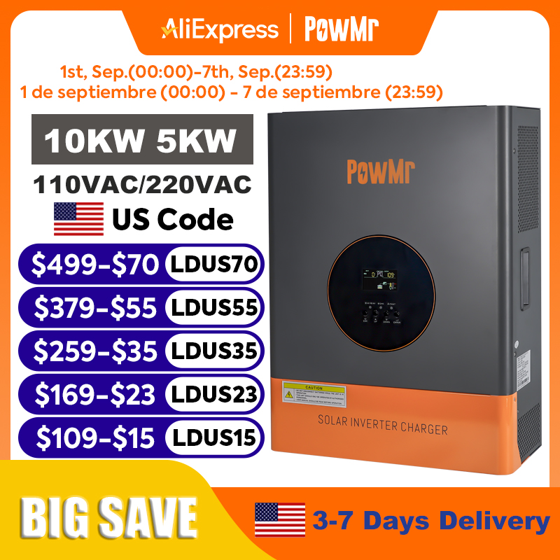 อินเวอร์เตอร์ PowMr 10KW 5KW แ - Drone Solar Charger บทวิจารณ์และราคา